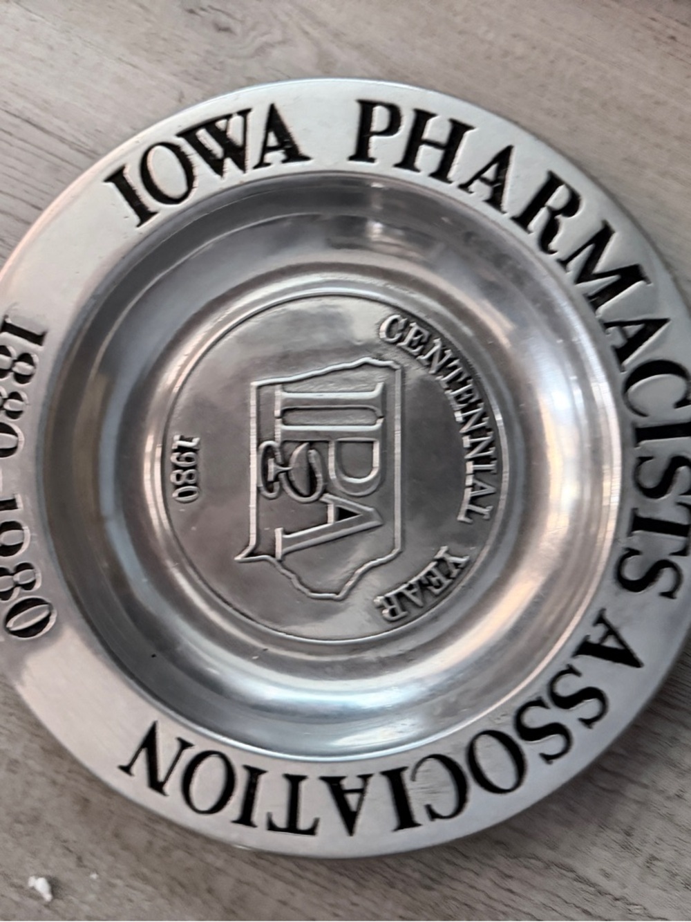 Vintage Iowa Pharmacists Association Pewter Tray 1881 1980 Centennial